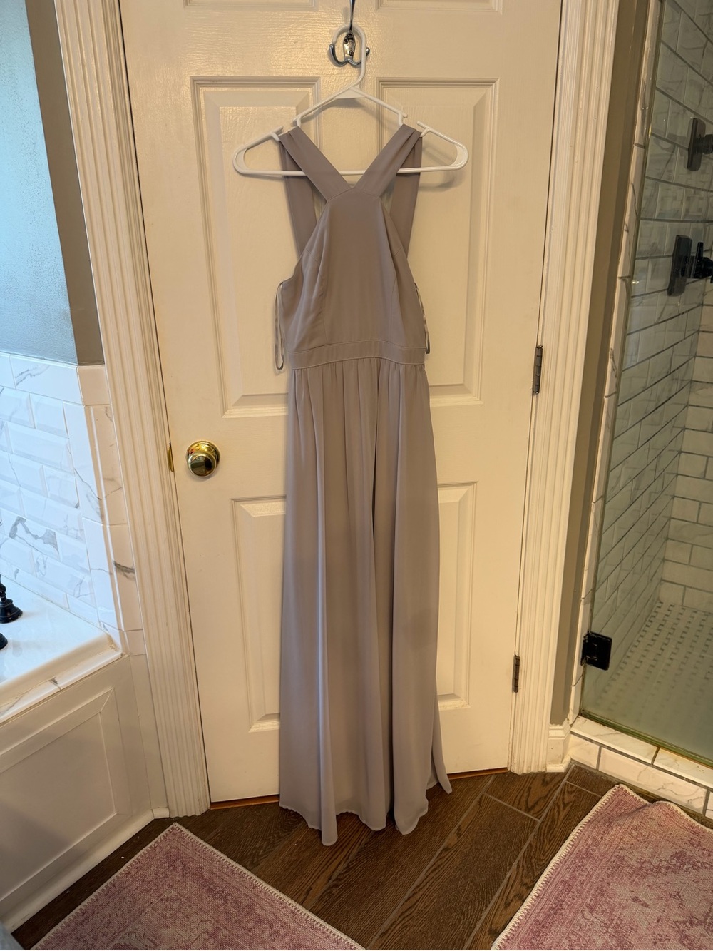 Lulu's Sleeveless Cross-Back Maxi Dress in Grey